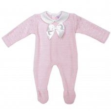 MC757-Pink: Baby Bow Knitted All In One (0-9 Months)